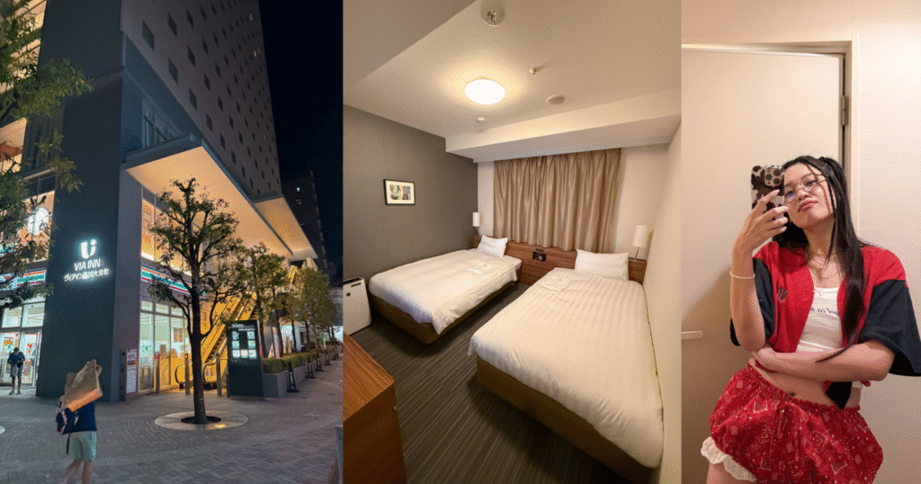 VIA INN Tokyo Oimachi hotel review, featuring twin room interior and exterior view, a top recommended affordable hotel in Tokyo near Shinagawa.