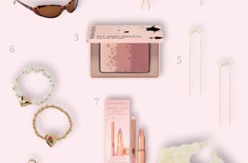 Best gifts for her under $25 – budget-friendly gift guide featuring bow earrings, trendy sunglasses, layered necklace, delicate drop earrings, blush palette, charm bracelets, Charlotte Tilbury lipstick, keychain accessory, gold rings, and cozy scarf. Affordable and stylish presents for women