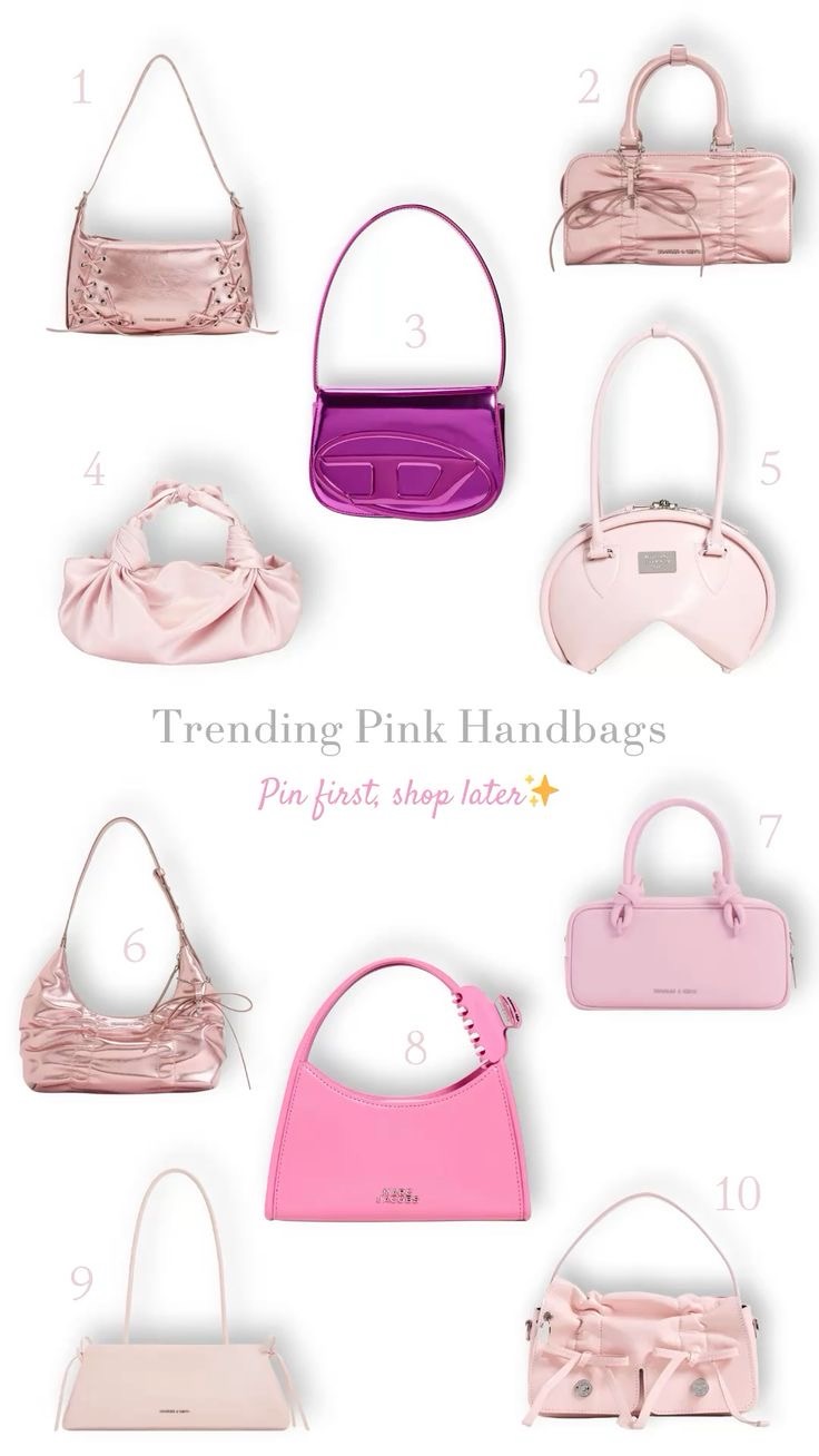 Collage of trending pink handbags – 10 stylish designs in blush, hot pink, and pastel tones.