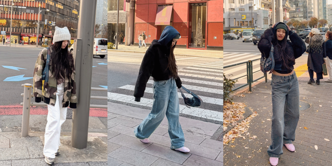 冬季東京旅遊穿搭攻略：包含蝦皮貓耳帽、Alo bomber 外套、Salomon XT-6 與 Cold Culture 球鞋。Winter Tokyo travel outfit ideas: featuring Shopee cat ear beanie, Alo bomber, Salomon XT-6, and Cold Culture sneakers.