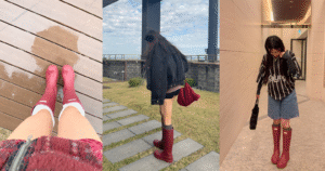 Hunter Boots Outfit Guide - Styling Burgundy Original Tall Matte Rain Boots in 3 different ways: Streetwear, Blokette, and Casual Chic.