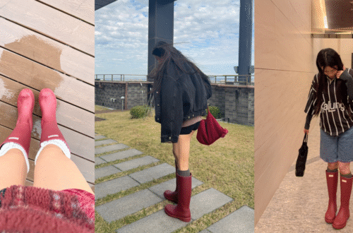 Hunter Boots Outfit Guide - Styling Burgundy Original Tall Matte Rain Boots in 3 different ways: Streetwear, Blokette, and Casual Chic.