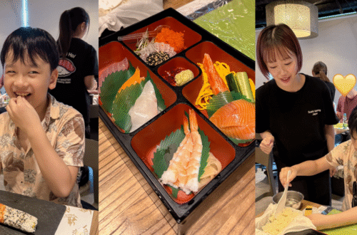 Sushi making Tokyo壽司課堂中大合照，親子共同體驗的溫馨畫面