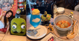 Corn Barley 餐廳組合圖：包含藍天蘇打、礦工肉丸湯與店內裝飾