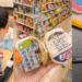 A Japanese food travel collage featuring a toddler eating a kid's meal, holding 7-Eleven onigiri rice balls, and a Matsuya restaurant front.