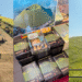 A travel collage of Mount Omuro in Izu, Japan, featuring the open-air chairlift, matcha mountain souvenir boxes, and a traveler posing in front of the green volcanic crater.
